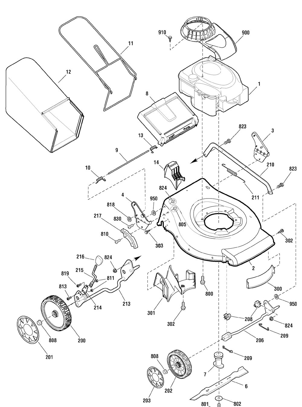 Deck And Engine Group Diagram and Parts List for 881242-MX550 2011 Briggs and Stratton Lawn Mower